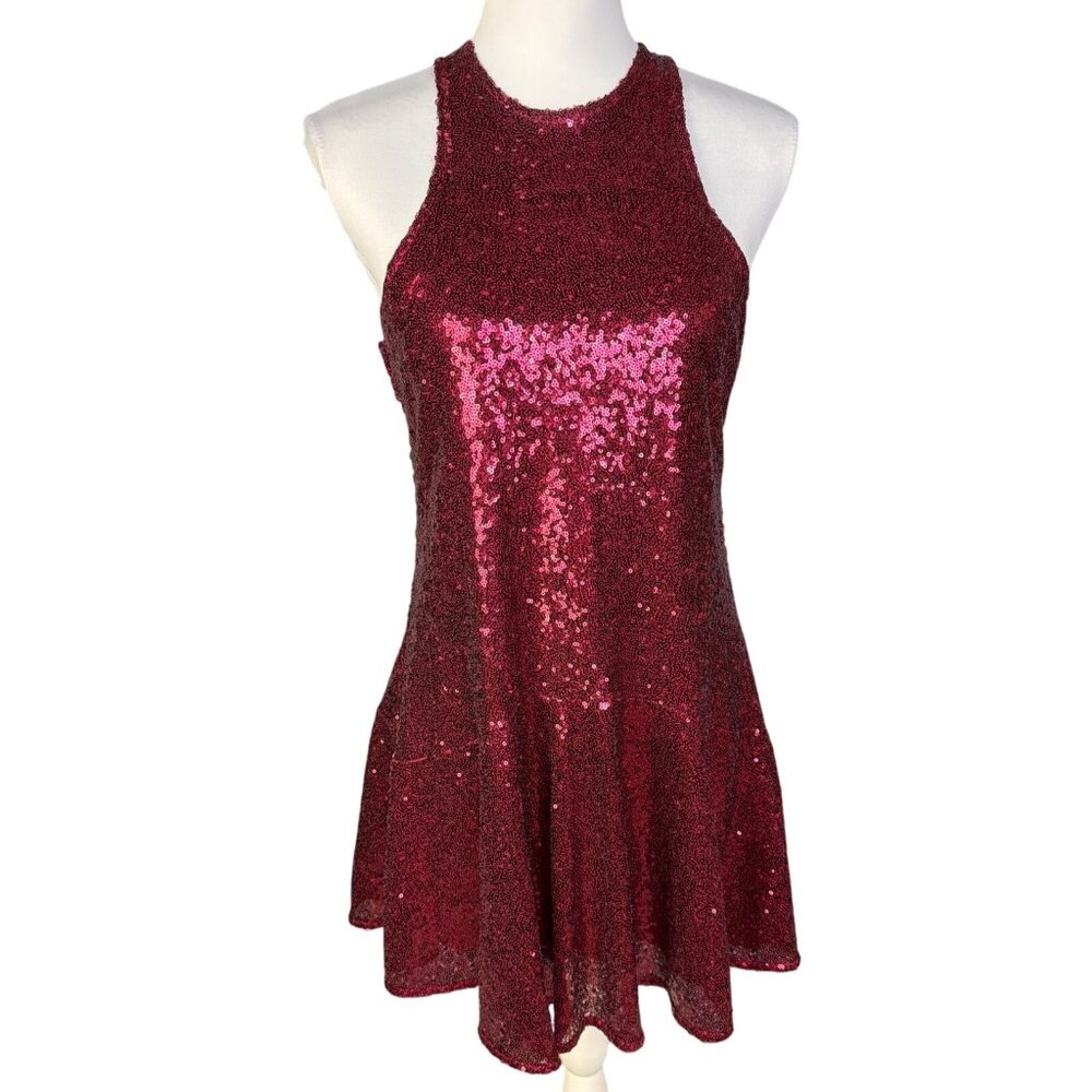 Free People Sequin Halter Neck Open Back Red Dress size XS